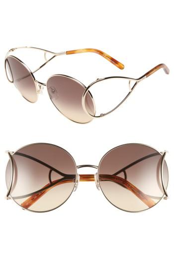 Women's Chloe 'jackson' 60mm Round Sunglasses - Gold/ Blonde Havana