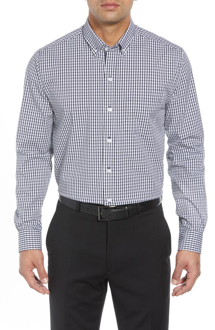 Men's Cutter & Buck Classic Fit Gingham Non-iron Sport Shirt - Blue