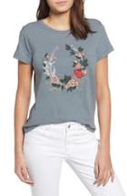 Women's Lucky Brand Floral Embroidery Tee - Grey
