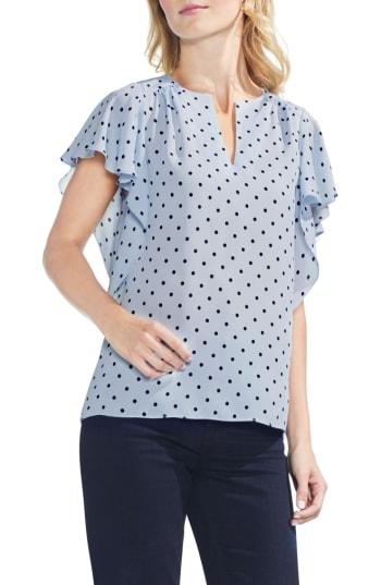 Women's Vince Camuto Romantic Dots Flutter Sleeve Blouse, Size - Blue