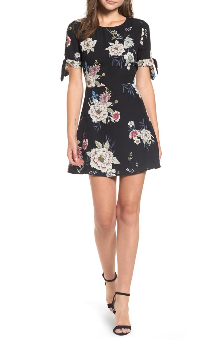 Women's Leith Tie Sleeve Fit & Flare Dress - Black