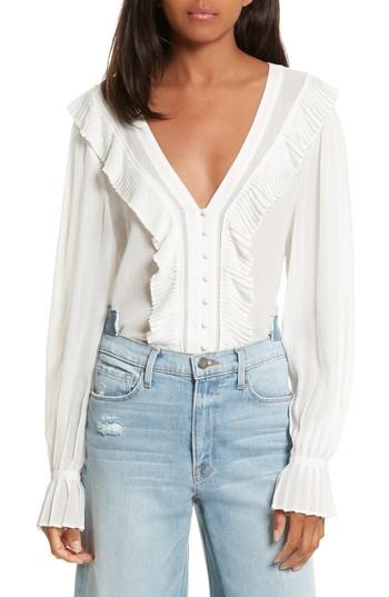 Women's Frame Ruffle Silk Blouse - White