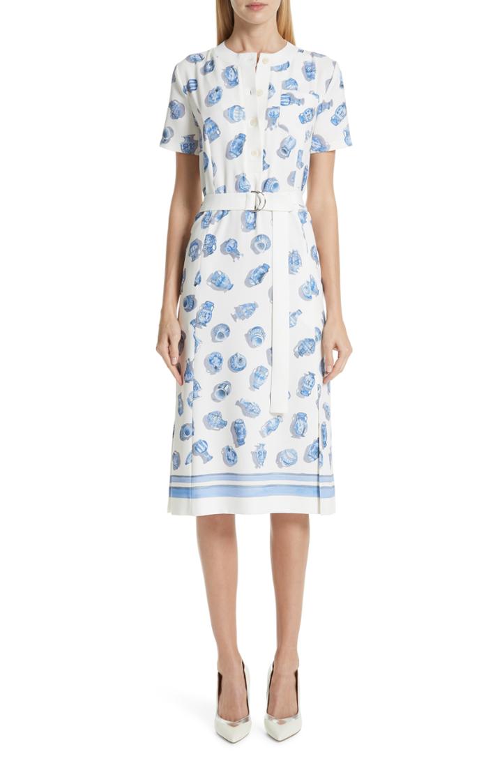 Women's Altuzarra Pot Print Belted Midi Dress Us / 34 Fr - Ivory