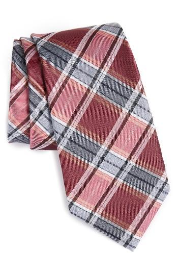 Men's Calibrate Schoolboy Plaid Silk Blend Skinny Tie, Size - Orange