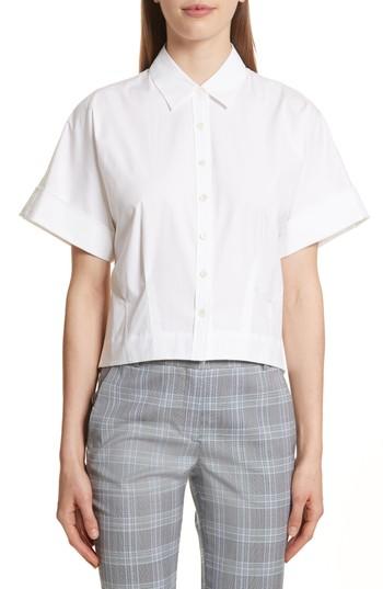 Women's Theory Stretch Cotton Crop Button Down Shirt - White