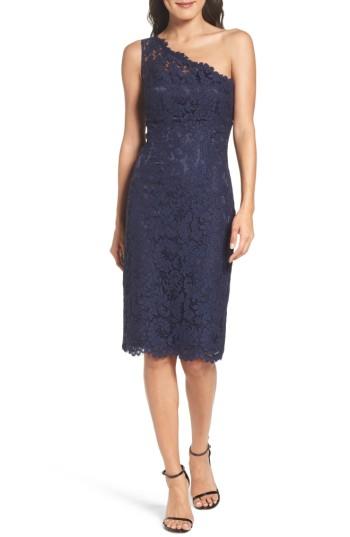 Petite Women's Eliza J One-shoulder Lace Dress P - Blue