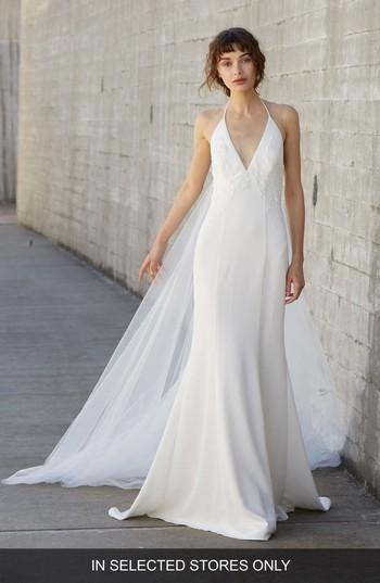 Women's Nouvelle Amsale Olivia Embroidered Halter Neck Gown - Ivory