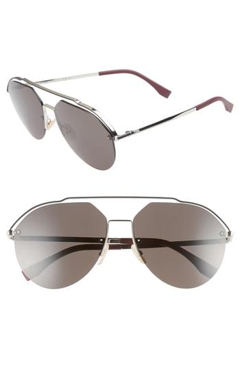Men's Fendi 61mm Aviator Sunglasses - Palladium