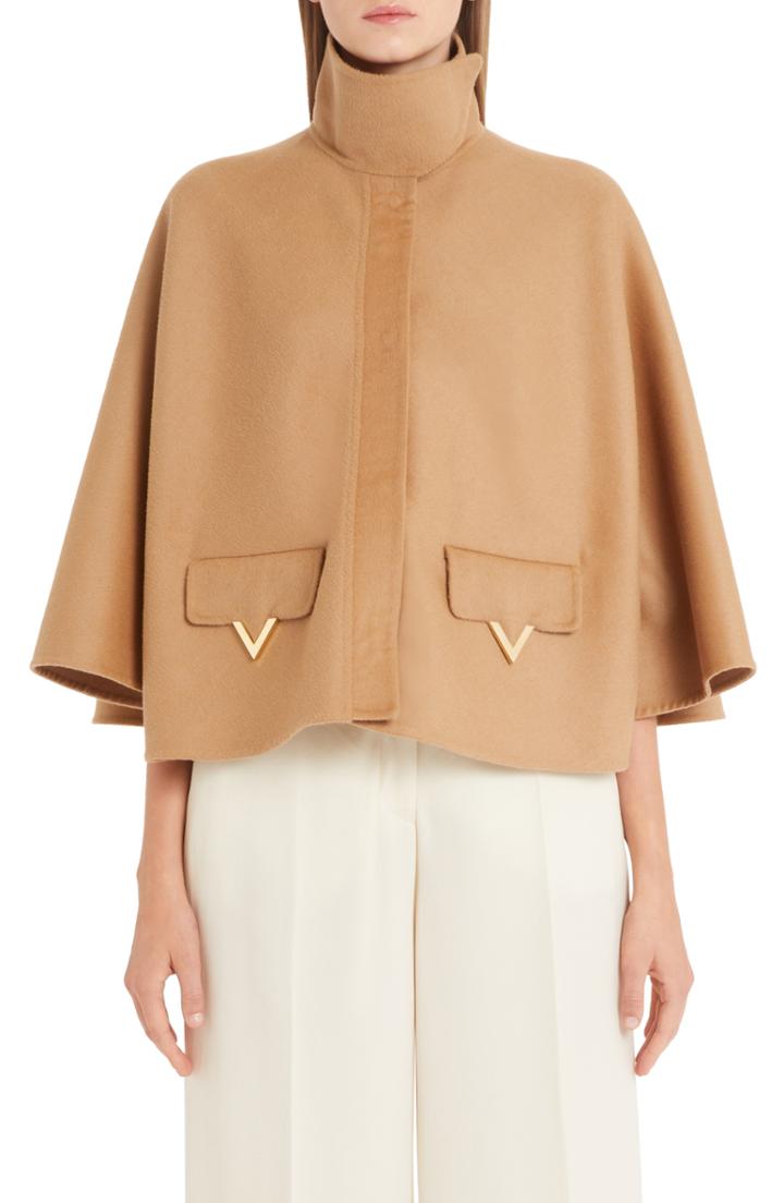Women's Valentino V-detail Double Face Cashmere & Angora Capelet - Brown