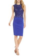 Women's Tadashi Shoji Crochet & Crepe Sheath Dress - Blue