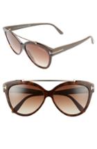 Women's Tom Ford Livia 58mm Gradient Butterfly Sunglasses - Blonde/ Rose Gold/ Brown