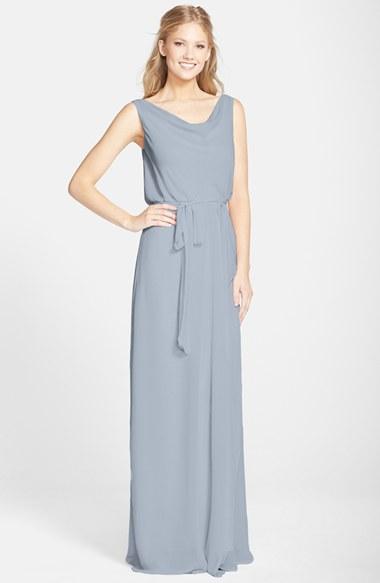Women's Nouvelle Amsale 'kim' Drape Neck Wrap Skirt Chiffon Gown, Size - Blue