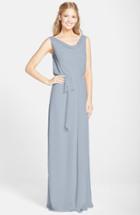 Women's Nouvelle Amsale 'kim' Drape Neck Wrap Skirt Chiffon Gown, Size - Blue