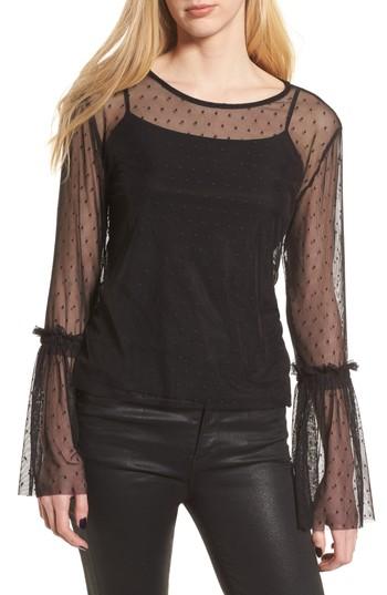 Women's Ten Sixty Sherman Dot Bell Sleeve Mesh Top - Black
