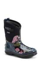 Women's Bogs 'classic Winter Blooms' Mid High Waterproof Snow Boot With Cutout Handles M - Black