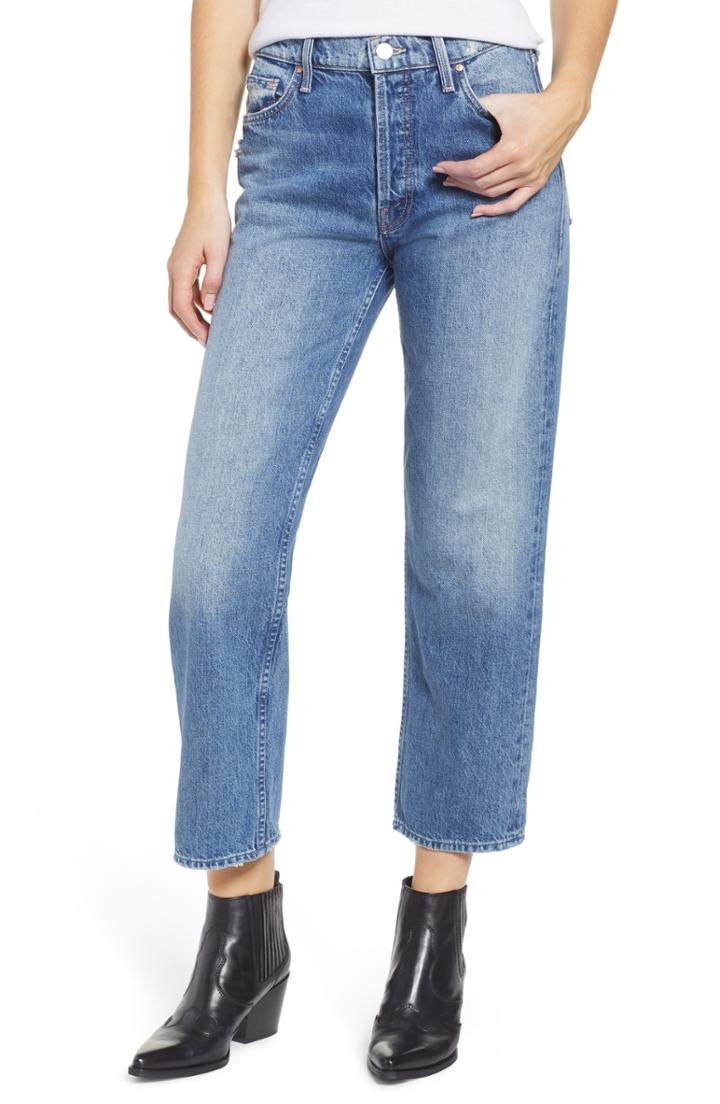 Women's Mother The Thrasher Crop Straight Leg Jeans - Blue