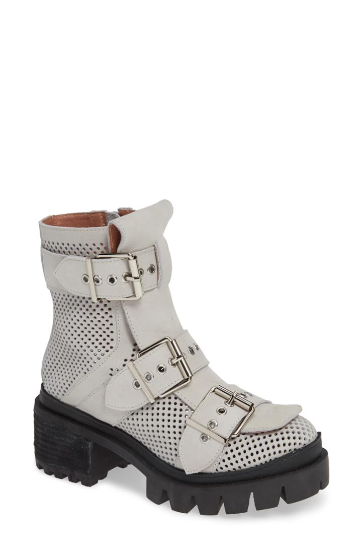 Women's Jeffrey Campbell Tough Lug Perforated Moto Bootie .5 M - Grey