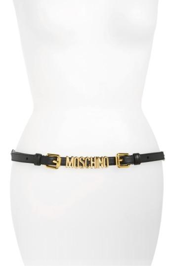 Women's Moschino Logo Plate Chain Belt - Black