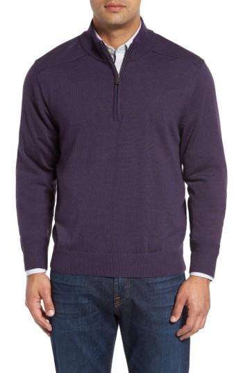 Men's Cutter & Buck Douglas Quarter Zip Wool Blend Sweater - Purple