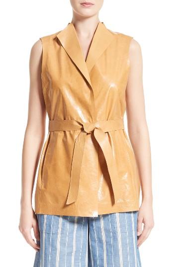 Women's Lafayette 148 New York Lark Belted Lambskin Leather Vest