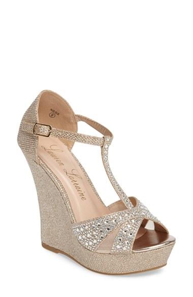 Women's Lauren Lorraine Ness Crystal Embellished Wedge Sandal M - Beige