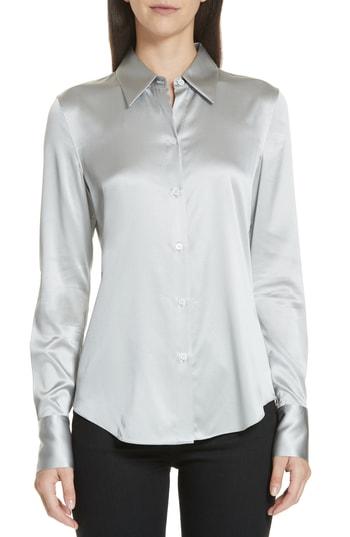 Women's Theory Perfect Fit Stretch Silk Blouse, Size - Metallic