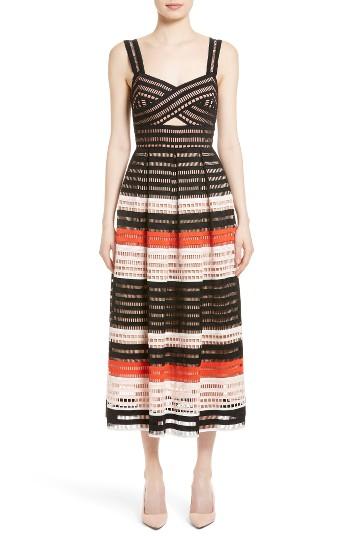 Women's Lela Rose Windowpane Lace Midi Dress - Black
