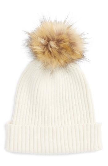 Women's Capelli Of New York Faux Fur Pom Knit Beanie - Black