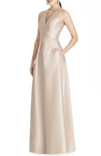 Women's Alfred Sung Sleeveless Sateen Gown - Beige
