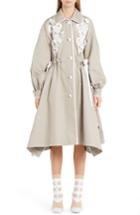 Women's Fendi Leather Applique Cotton Canvas Twill Coat