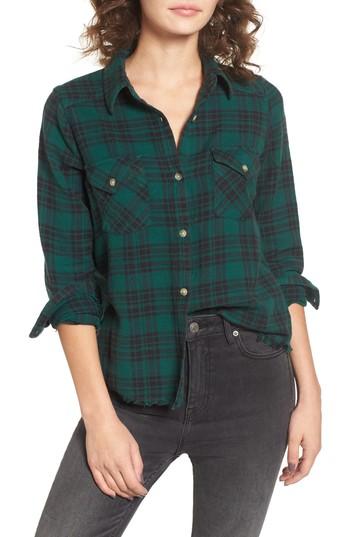 Women's Rvca In A Haze Plaid Cotton Shirt - Green
