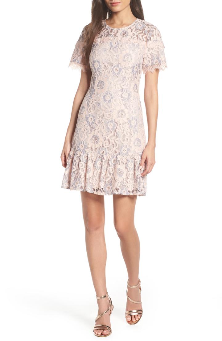 Women's Charles Henry Lace Ruffle Hem Minidress - Pink