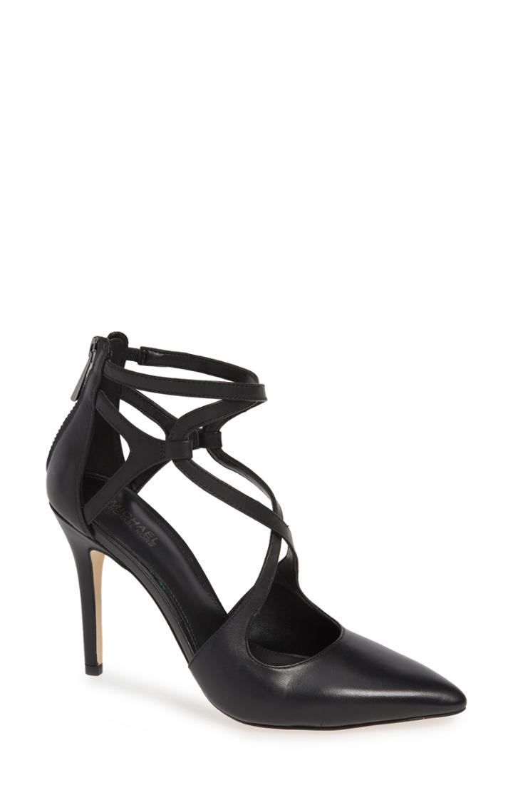 Women's Michael Michael Kors Catia Cross Strap Pump .5 M - Black