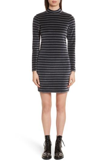 Women's T By Alexander Wang Stripe Velour Turtleneck Dress - Grey