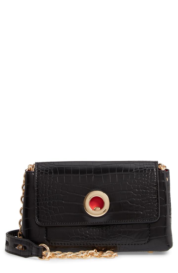 Sondra Roberts Croc Embossed Faux Leather Crossbody Bag - Black