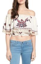Women's Raga Tessi Embroidered Off The Shoulder Crop Top - White