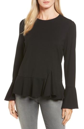 Women's Gibson Ruffle Hem Bell Sleeve Top, Size - Black