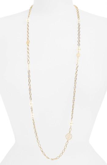 Women's Tory Burch Rosary Long Imitation Pearl Link Necklace