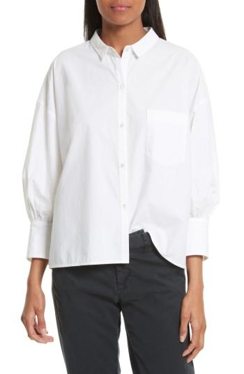 Women's Nili Lotan Filmore Gathered Cotton Poplin Top - White