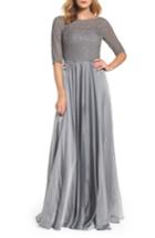Women's La Femme Embellished Bodice Gown - Metallic