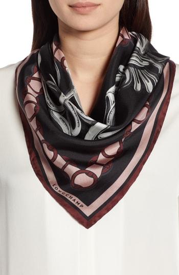 Women's Longchamp Legend Equestrian Silk Scarf, Size - Black