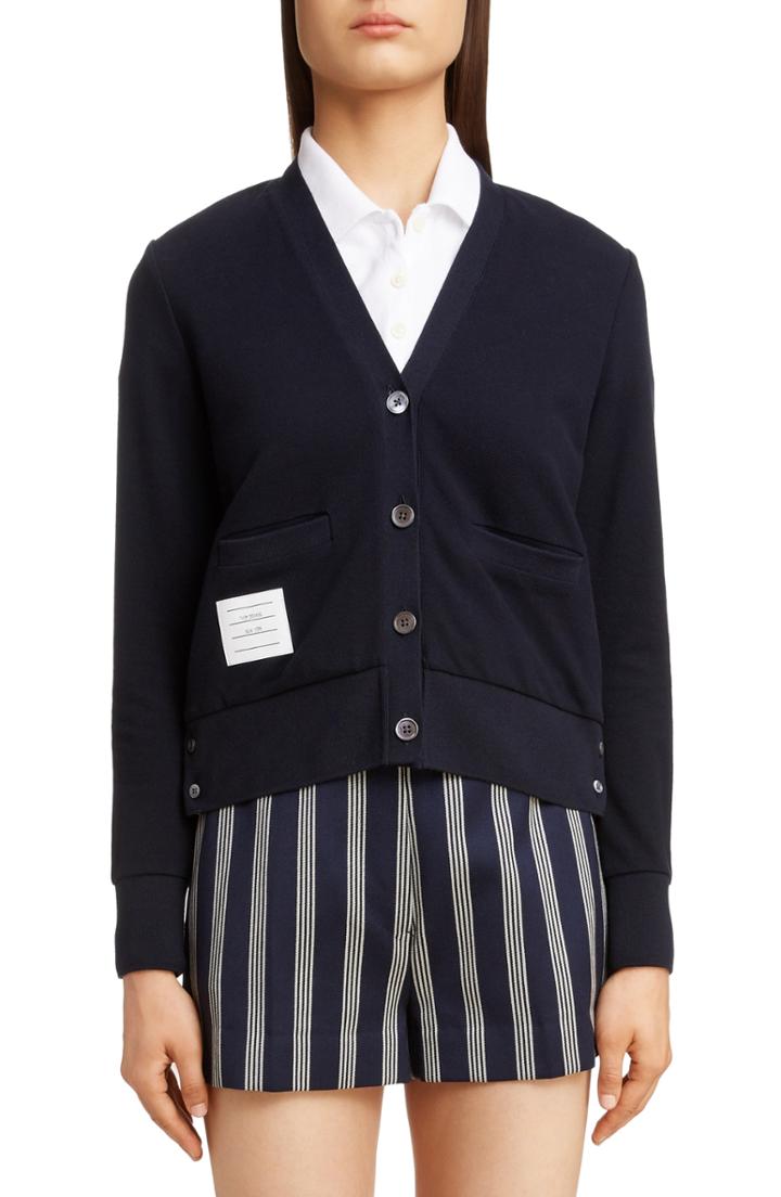 Women's Thom Browne Stripe Pique Cardigan