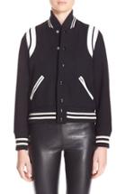 Women's Saint Laurent 'teddy' White Leather Trim Bomber Jacket