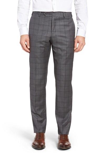 Men's Zanella Flat Front Windowpane Wool Trousers