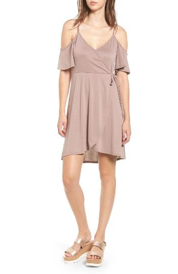 Women's Socialite Faux Wrap Cold Shoulder Dress - Pink