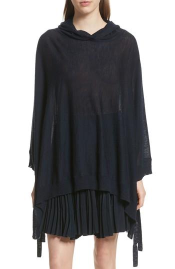 Women's Vince Hooded Wool & Cashmere Poncho /small - Blue
