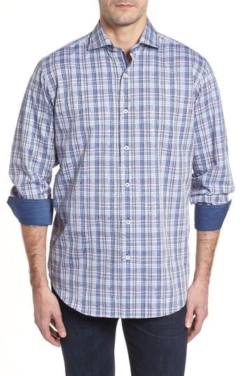 Men's Bugatchi Classic Fit Check Paisley Sport Shirt - Blue