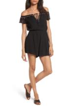 Women's Lush Embroidered Off The Shoulder Romper - Black