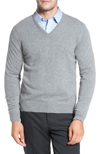 Men's David Donahue Cashmere V-neck Sweater - Grey