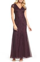 Women's Adrianna Papell Grid Floral Beaded Mesh Gown - Purple